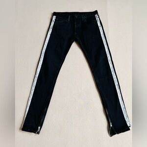 MNML Men’s Black Skinny Jeans Size 32 Crackle Paint Zipper Ankles